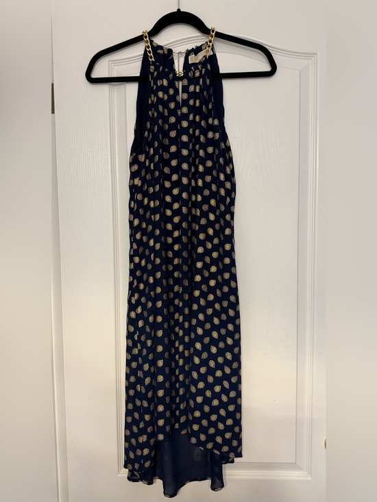 Michael Kors Dresses & Skirts - MICHAEL Michael Kors Navy Halter High-Low Dress with Gold Dot Print